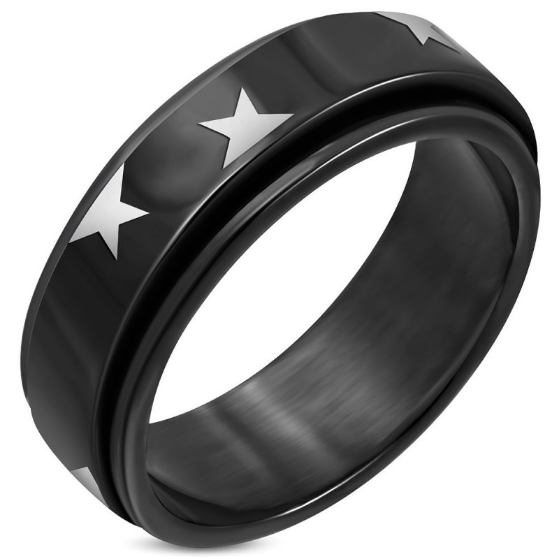 Bague tournante noire pour homme avec étoiles ZR0119