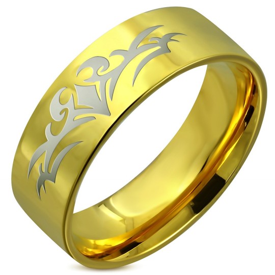 Anneau Bague tribal noir acier gravure Anneau Bague tribal noir acier gravure