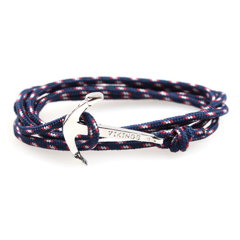 Bracelet cordon bleu ancre marine ajustable ZB0315