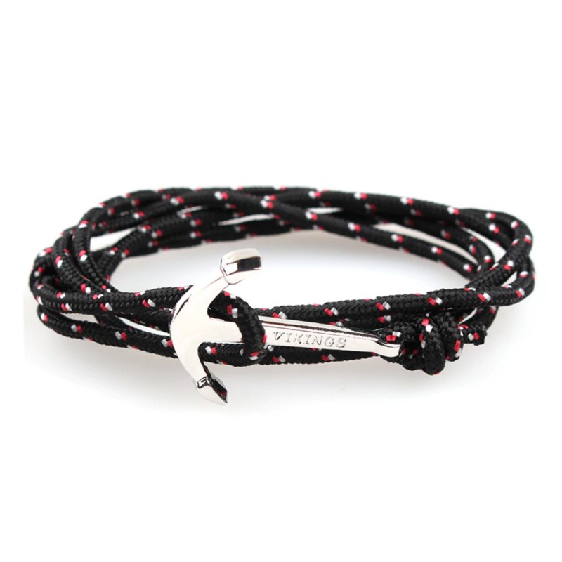 Bracelet L'ancre noire à cordon rouge, bleu et blanc | En stock