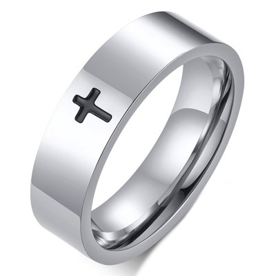 Bague croix latine pour homme en acier argenté ZR0167