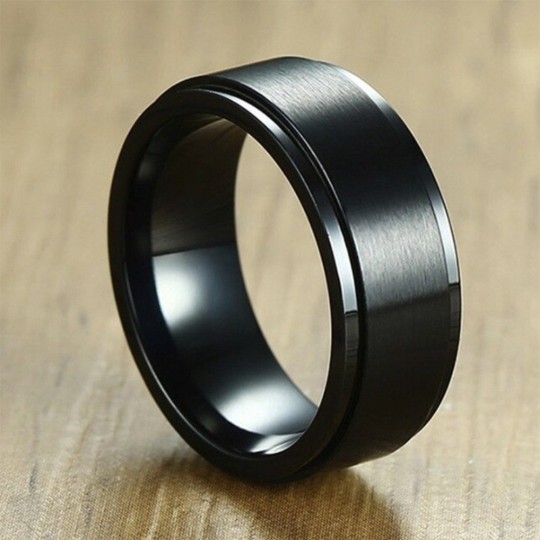 Bague En Acier Noir Et Perles Noires - Taille 57 - Occasion - Style Gothique/rock