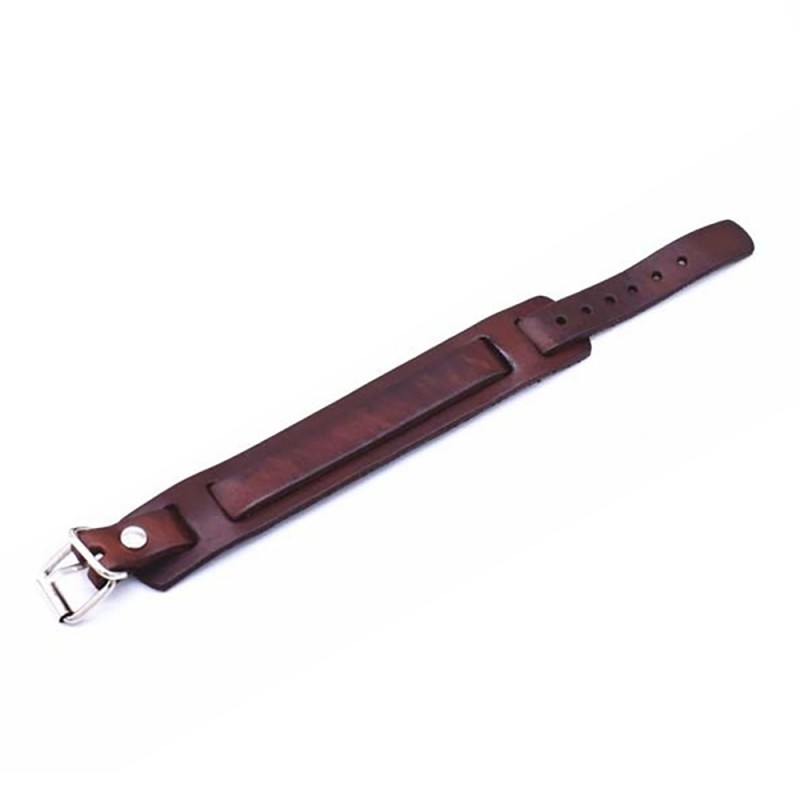 Bracelet De Force Noir En Cuir Pour Homme Avec Double Lanières ZB0265