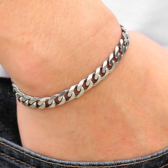 Bracelet Gourmette Homme Acier Argenté – Modèle NAIROBI 35717 – Neuf Avec étiquettes