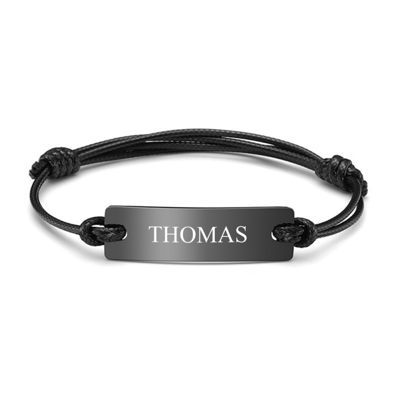 Bracelet cordon noir personnalisée avec gravure prénom ZB0334