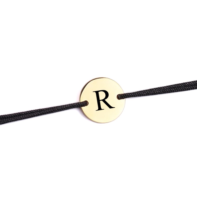 Bracelet cordon noir personnalisée avec gravure prénom ZB0334
