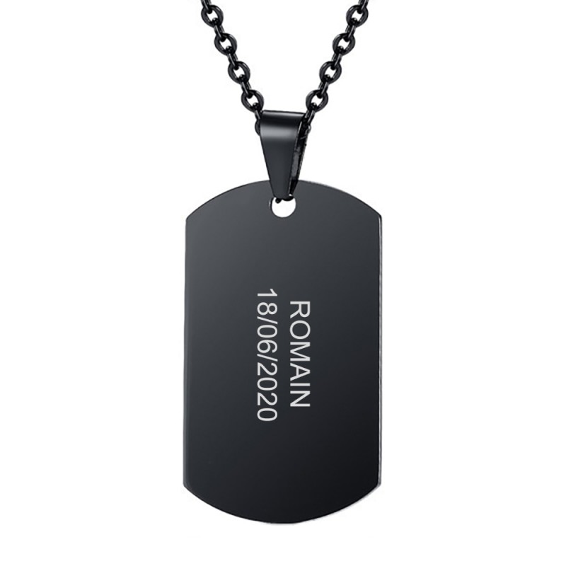 Pendentif homme acier avec plaque rectangulaire personnalisée ZP0246