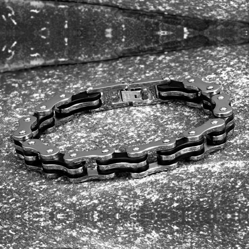 bracelet chaine moto simple inox noir biker homme femme