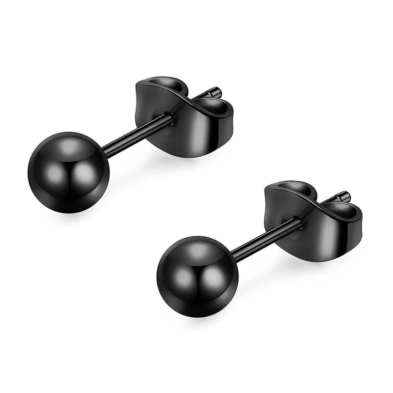 Boucles D'Oreilles Homme Acier Inoxydable Barbell Rondes Noires – Lot 12 Paires Multi-Tailles