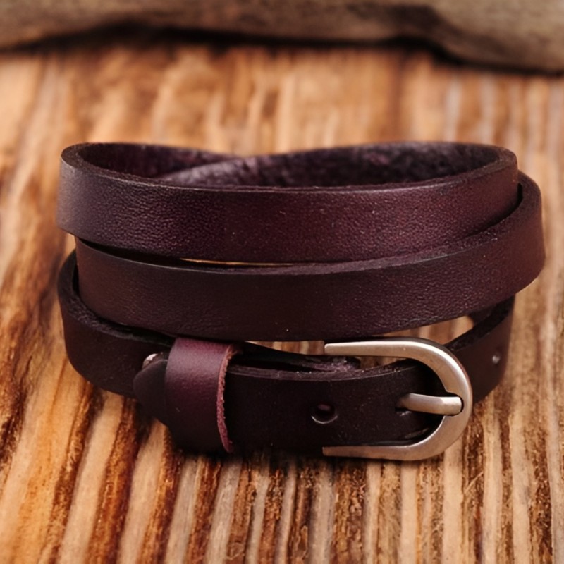 Bracelet Homme En Cuir Marron Style Ceinture - Neuf Avec étiquettes - Marque Générique