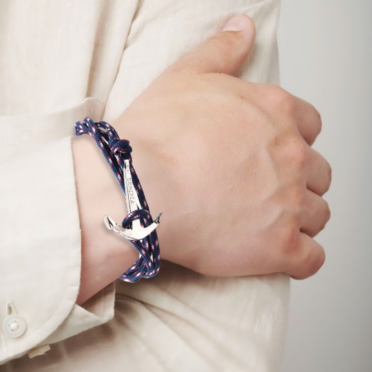 Bracelets cordon Ancre Acier Bleu Sans pierre Blanc 21cm